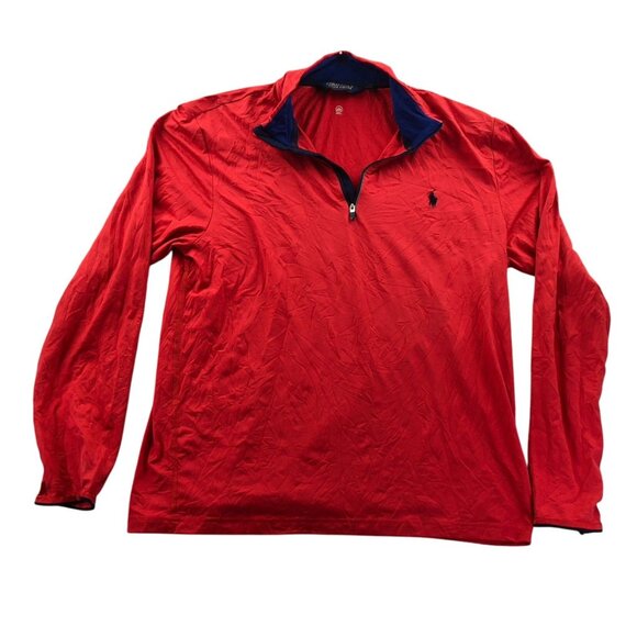 Polo Golf Ralph Lauren Mens Activewear Top Large Red Quarter Zip Long Sleeve - Picture 1 of 16